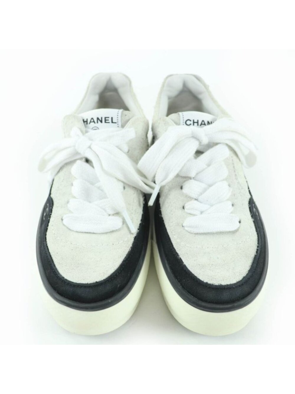 Chanel Coco Mark Lace Up Suede Leather Low-cut Sneakers White - Picture 3 of 9